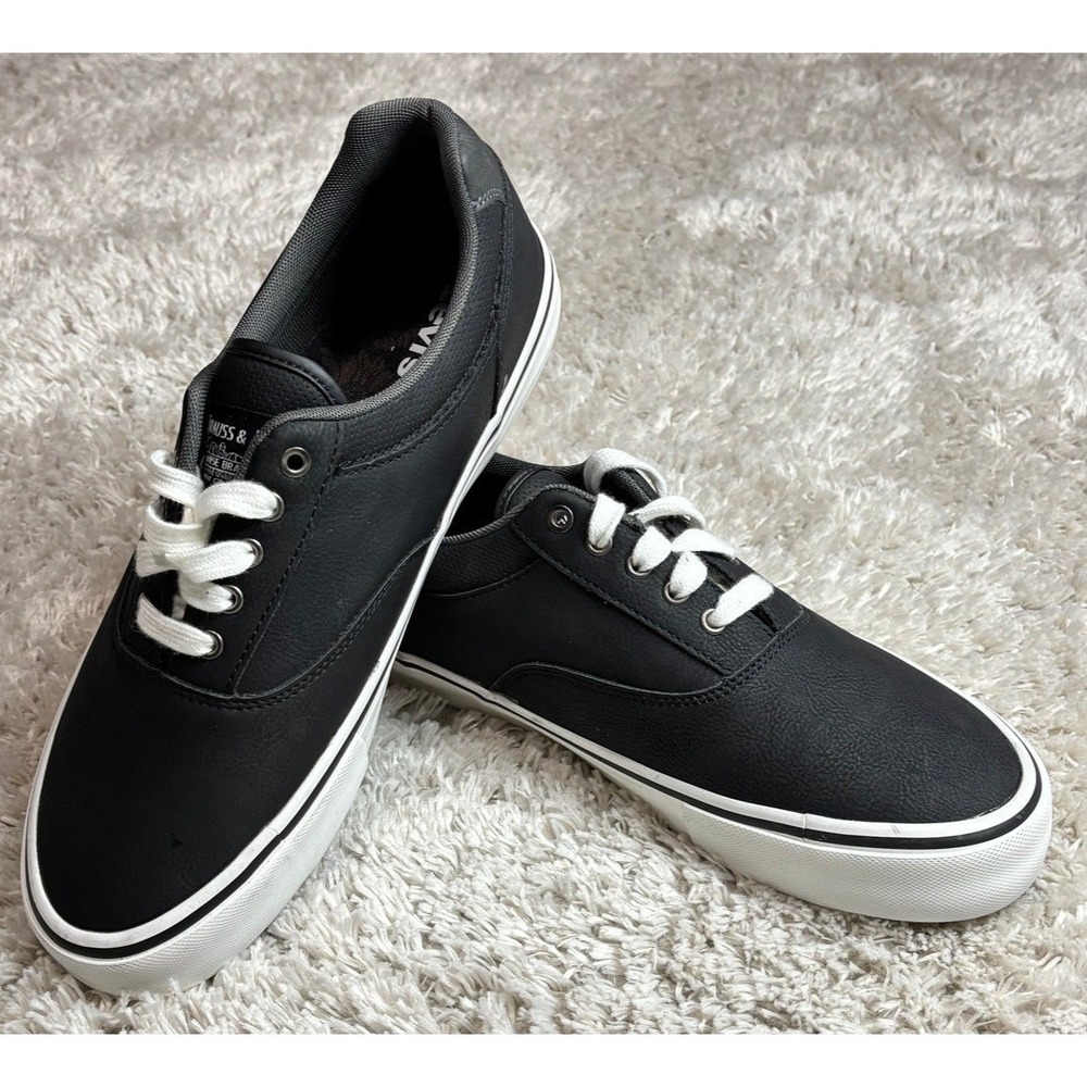 Levis Mens Black Faux Leather Low Top Sneakers Casual Lace Up Shoes Size 10